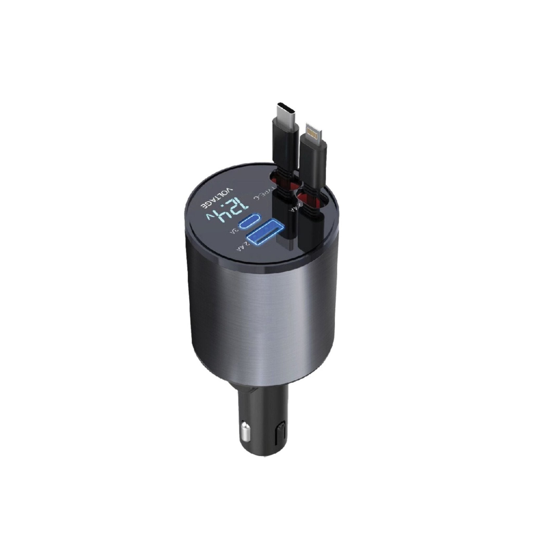 Green Lion 4 in 1 Retractable 50W Car Charger - Gray